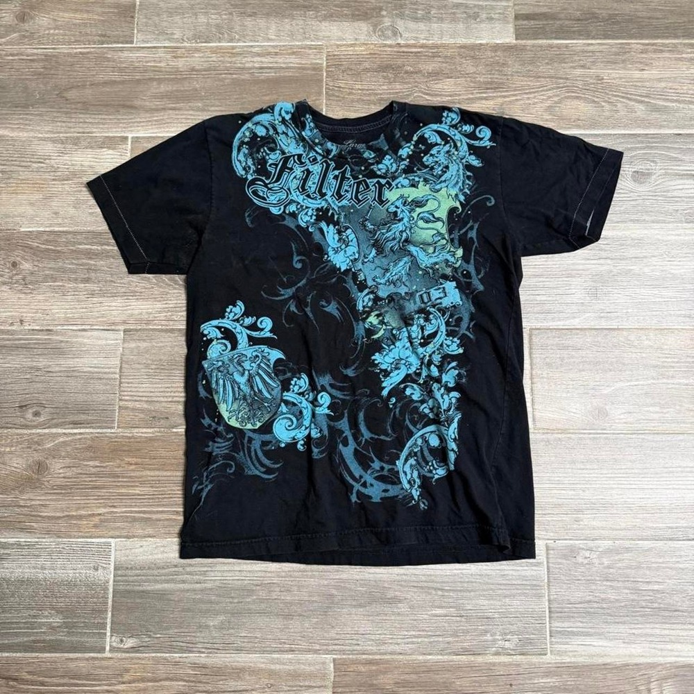 2000s Y2K Affliction Style Black Cotton T-Shirt size L